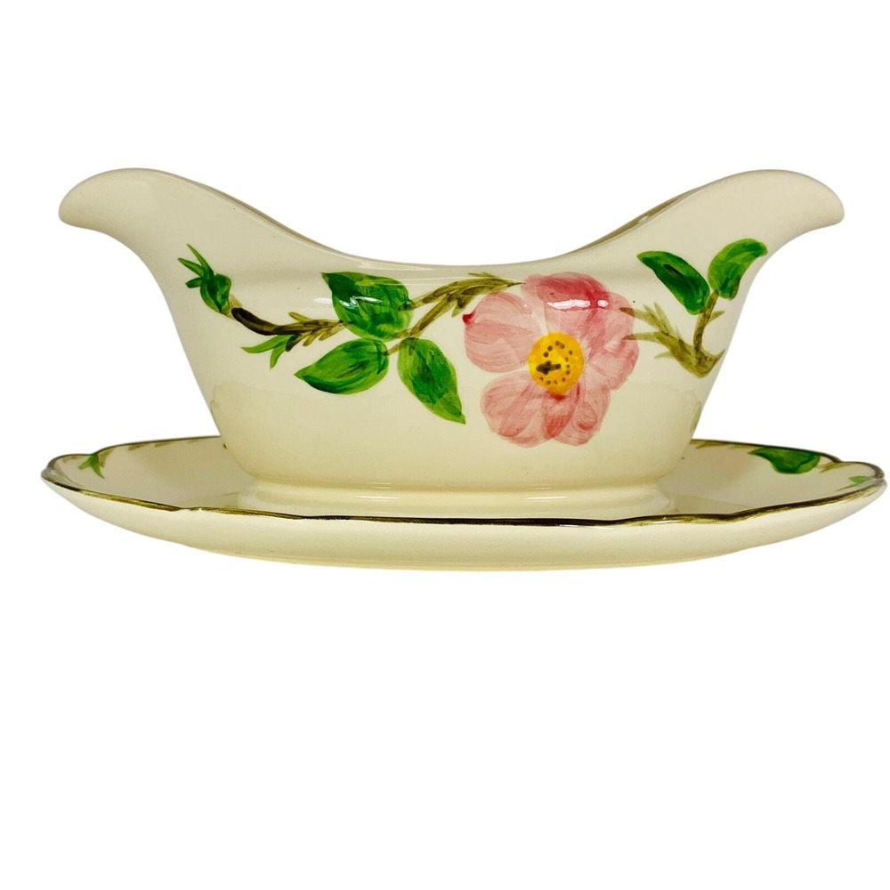 Franciscan Desert‎ Rose Gravy Boat Attached Underplate Double Spout USA Stamp